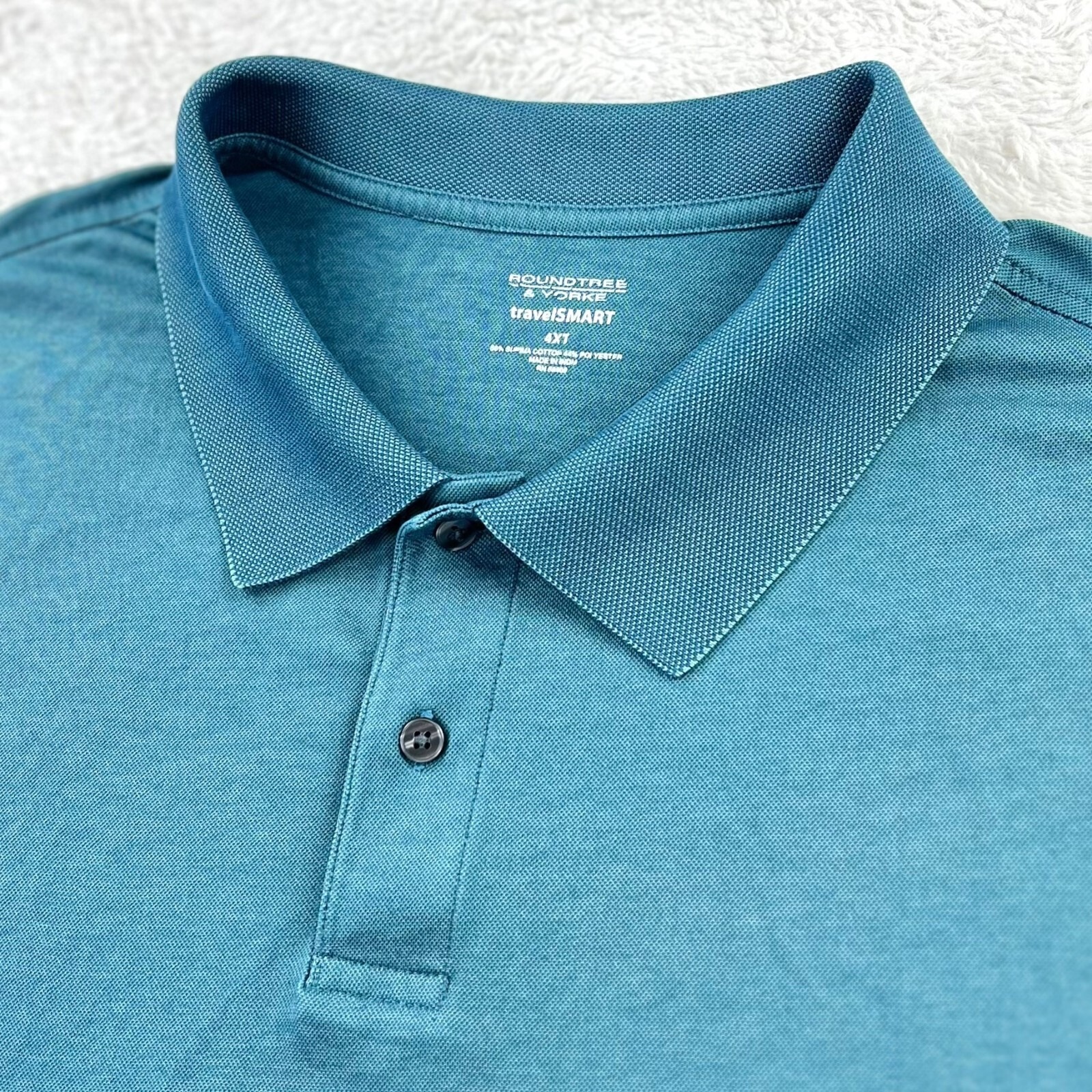 Roundtree & Yorke Travelsmart Polo Shirt Men's 4xt Teal Blue Supima Cotton Poly